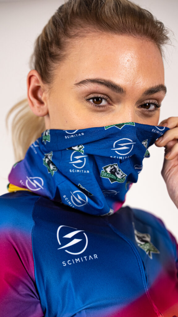 A close up of the 2022 Dragon Ride Neck Buff